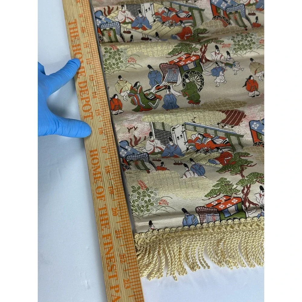 Vintage Japanese Silk Brocade‎ Table Runner Gold Metallic Court Scene B-8